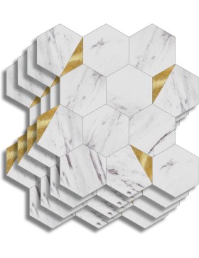 Crédence adhésive 3D Hexa effet marbre et or – 4 panneaux 25 x 23,2 cm – douceur d’intérieur