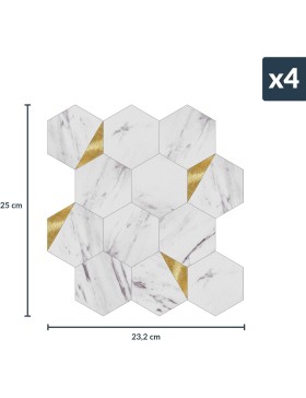 Crédence adhésive 3D Hexa effet marbre et or – 4 panneaux 25 x 23,2 cm – douceur d’intérieur