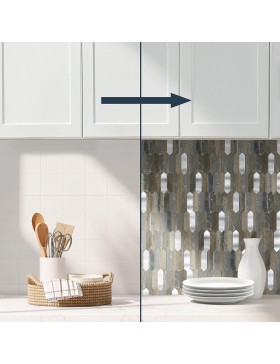 Crédence adhésive 3D Geos effet bois et chrome – 4 panneaux 25 x 25 cm – douceur d’intérieur