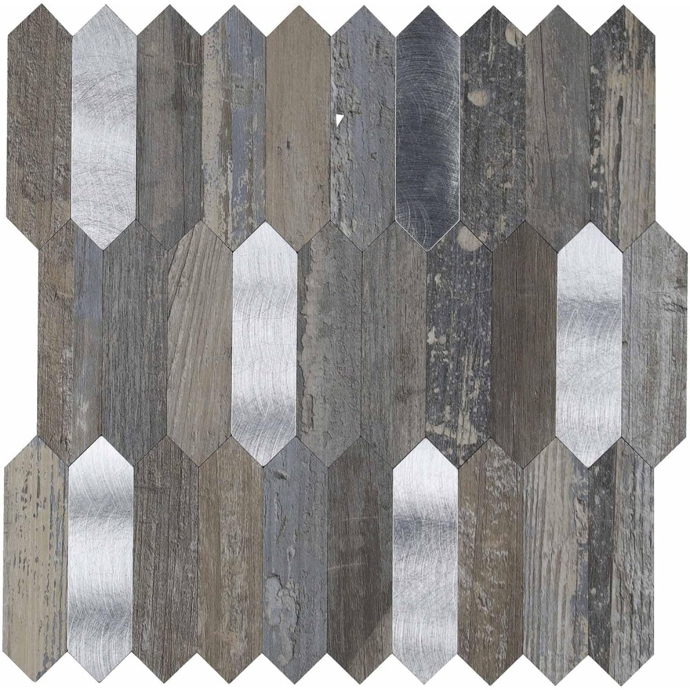 Crédence adhésive 3D Geos effet bois et chrome – 4 panneaux 25 x 25 cm – douceur d’intérieur