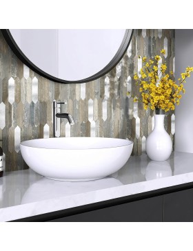 Crédence adhésive 3D Geos effet bois et chrome – 4 panneaux 25 x 25 cm – douceur d’intérieur