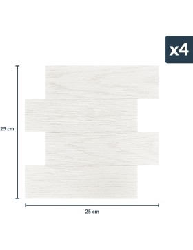 Crédence adhésive 3D Boiseo blanc effet bois – 4 panneaux 25 x 25 cm – douceur d’intérieur