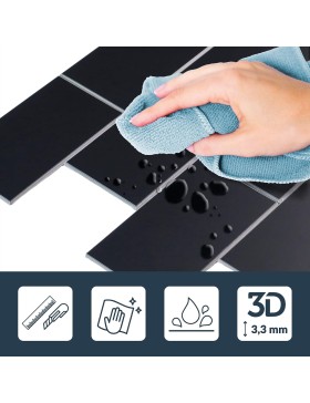 Crédence adhésive 3D Careo noir – 4 panneaux 25 x 25 cm – douceur d’intérieur