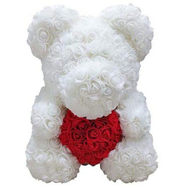 Oso rosa con corazón en su caja – Alto 35 cm