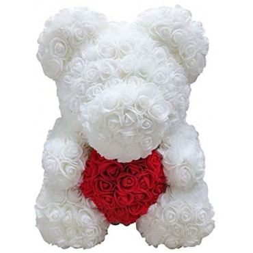 Ours en Rose avec Cœur dans sa boîte –Saint Valentin, Mariage, Noël, Cadeau, Anniversaire, Fête des Mères – H35cm