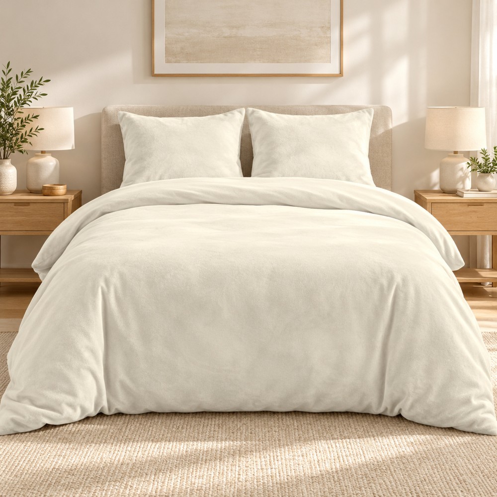 Parure de lit flanelle Flanou 240 x 220 cm – Polyester - 3 pièces, fermeture boutons – douceur d’intérieur