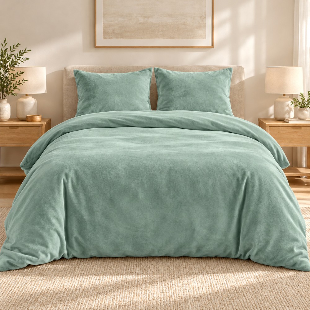 Parure de lit flanelle Flanou 240 x 220 cm – Polyester - 3 pièces, fermeture boutons – douceur d’intérieur