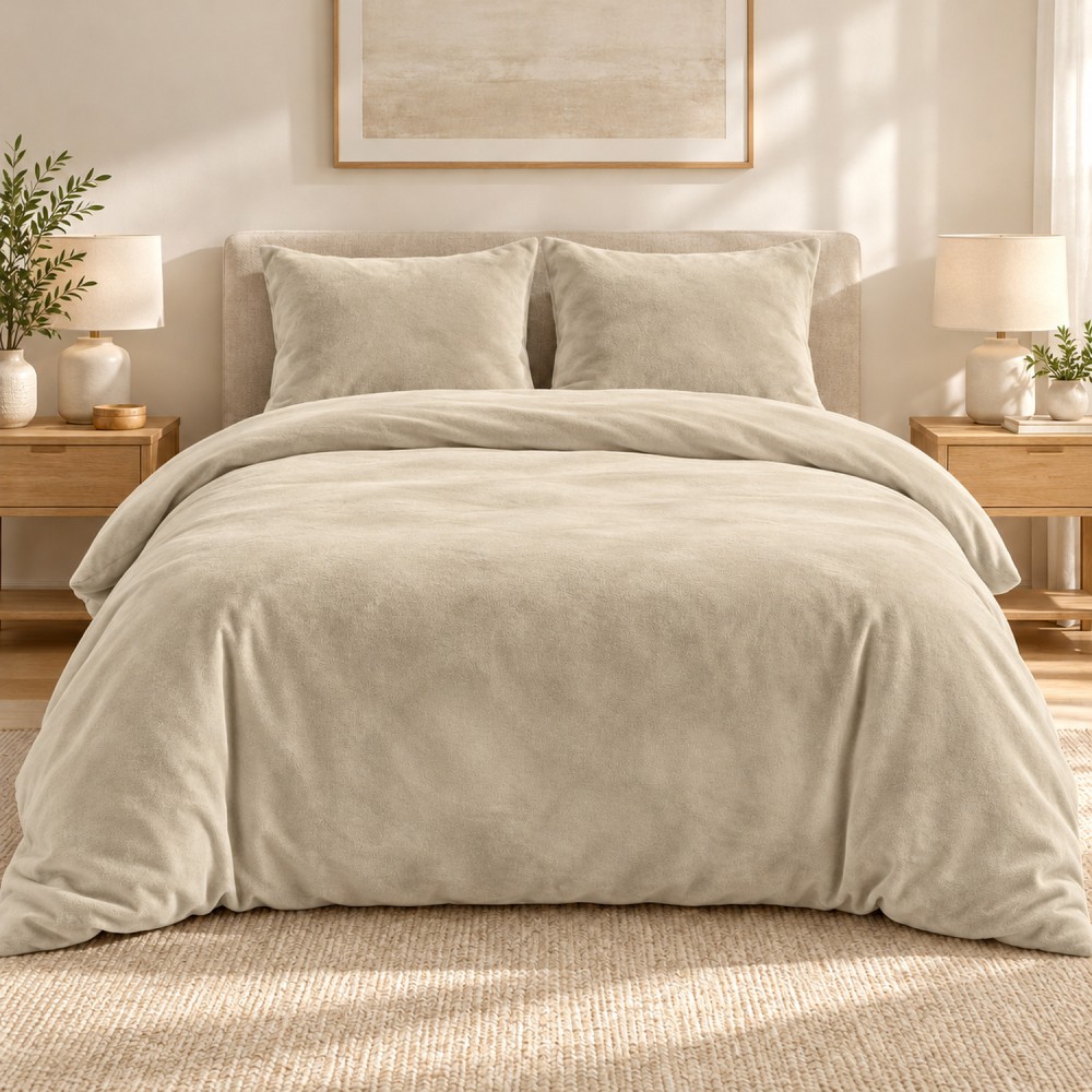 Parure de lit flanelle Flanou 240 x 220 cm – Polyester - 3 pièces, fermeture boutons – douceur d’intérieur