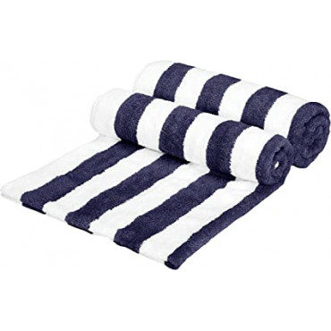 Strandlaken van 100% katoen - Dik, zacht en ultra-absorberend strandlaken - Blauw en wit gestreept