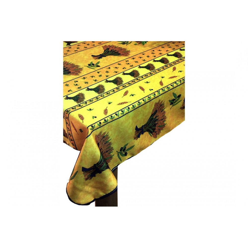 Nappe Provençale Rectangle Anti-Tâches, Bouquet de Blé Jaune