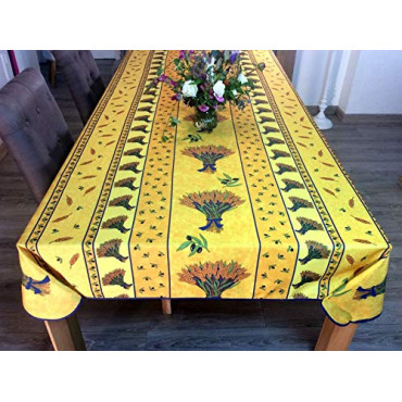 Nappe Provençale Rectangle Anti-Tâches, Bouquet de Blé Jaune