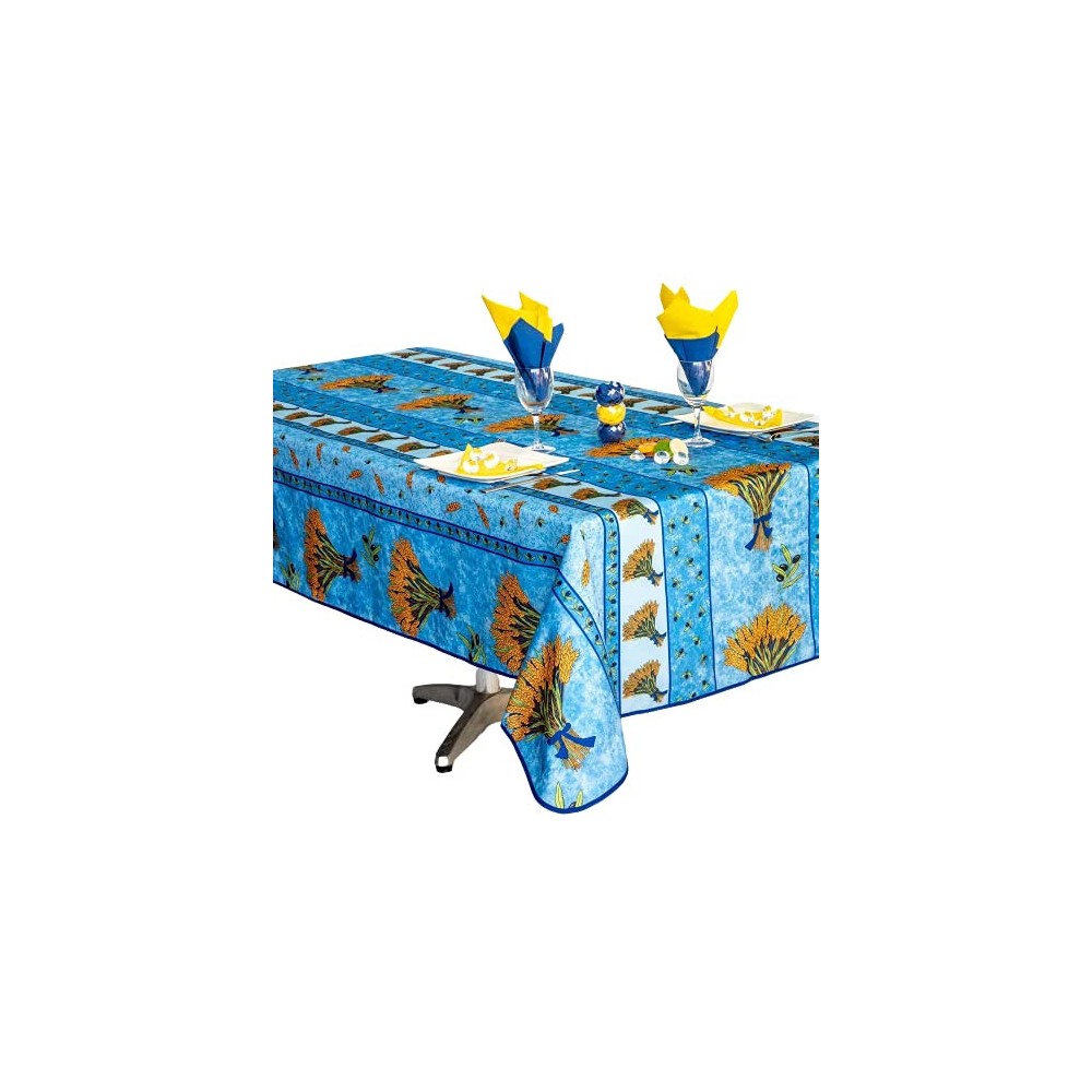 Provençaals rechthoekig vlekbestendig tafelkleed, blauw tarweboeket