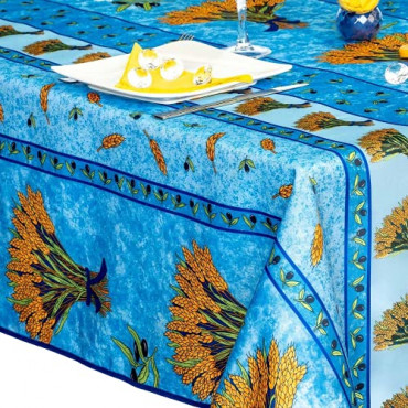 Provenzalische, rechteckige, schmutzabweisende Tischdecke, Blaues Weizenbouquet
