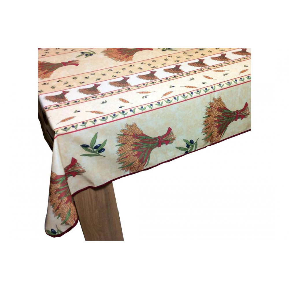 Nappe Provençale Rectangle Anti-Tâches - Bouquet De Blé Beige