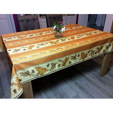 Toalha de mesa provençal retangular resistente a manchas, com estampa de girassol e abelhas em amarelo.