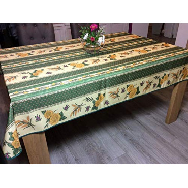 Mantel rectangular provenzal antimanchas con diseño de girasoles y abejas, color verde