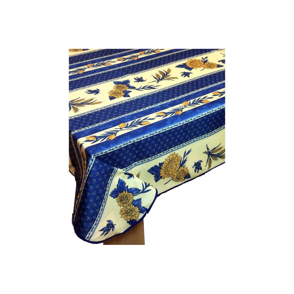 Toalha de mesa retangular provençal, resistente a manchas, com estampa de girassol e abelha, azul.